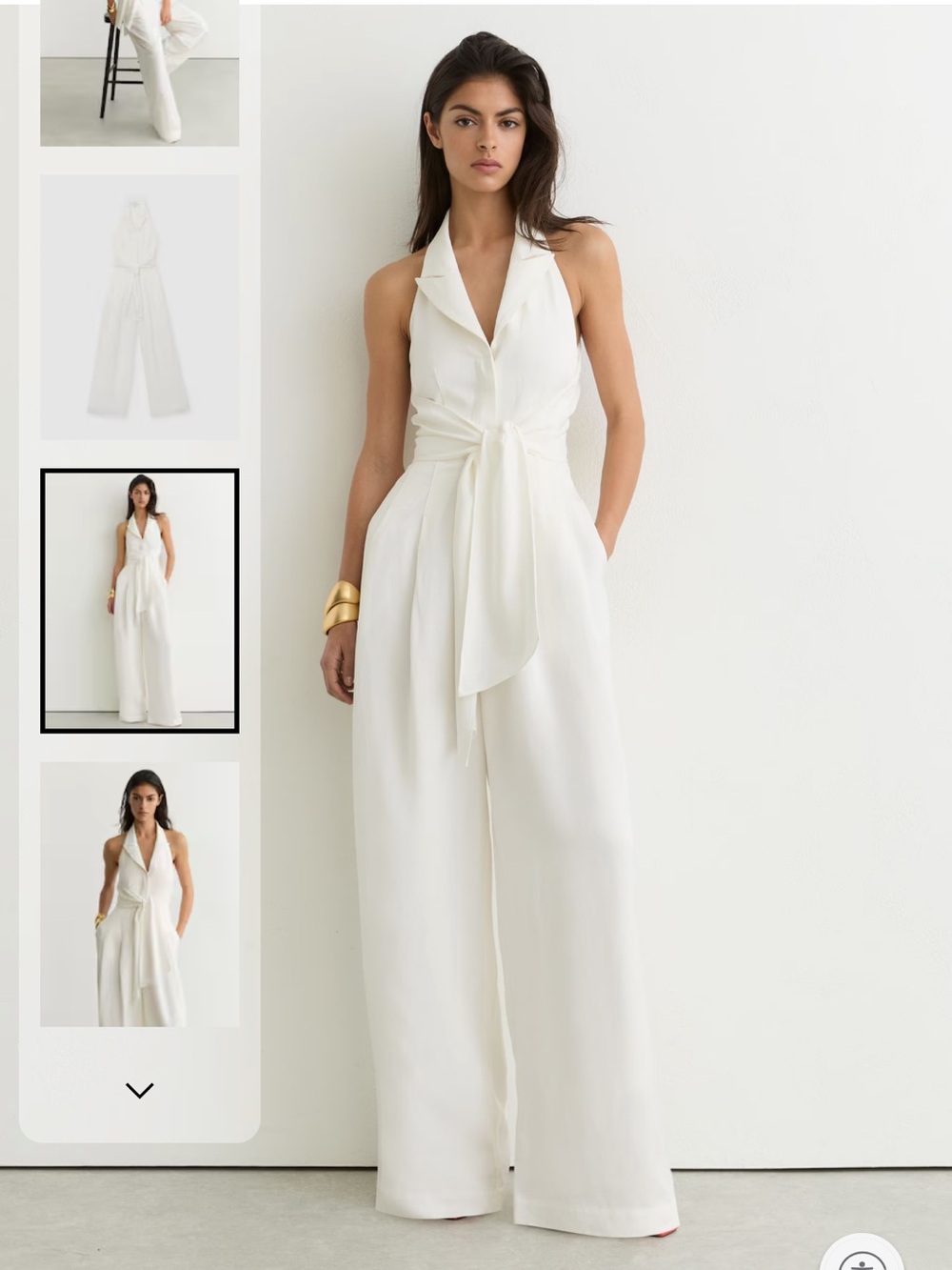 New REISS Taya White Tie-Front Wide-Leg Jumpsuit in Ivory - Picture 3 of 6